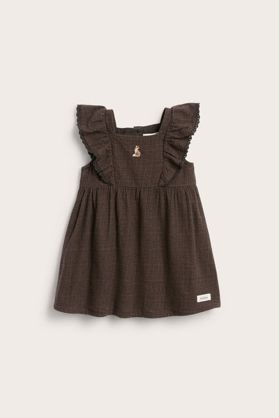 Baby brown checked frilled dress