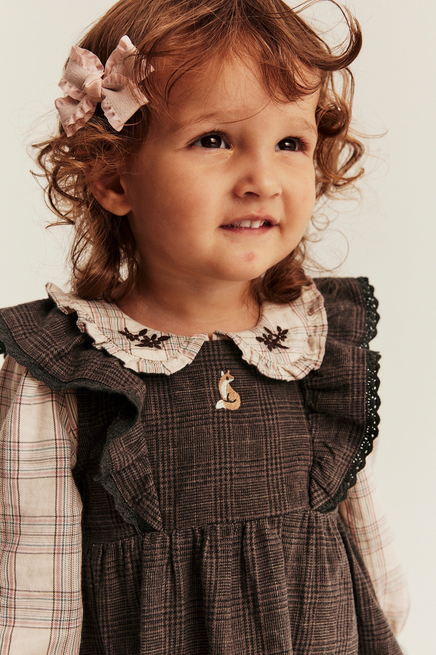 Baby brown checked frilled dress