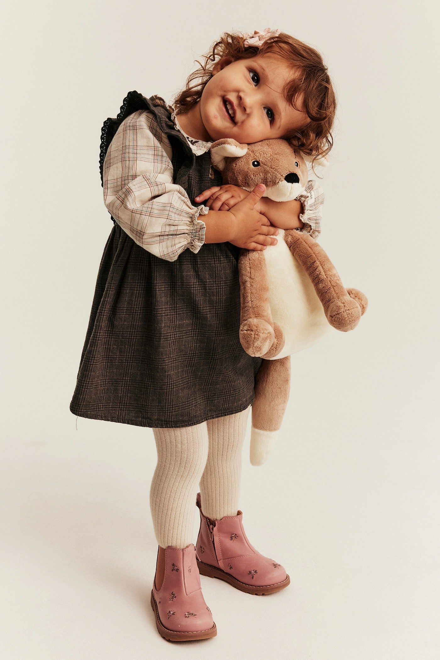 Baby brown checked frilled dress