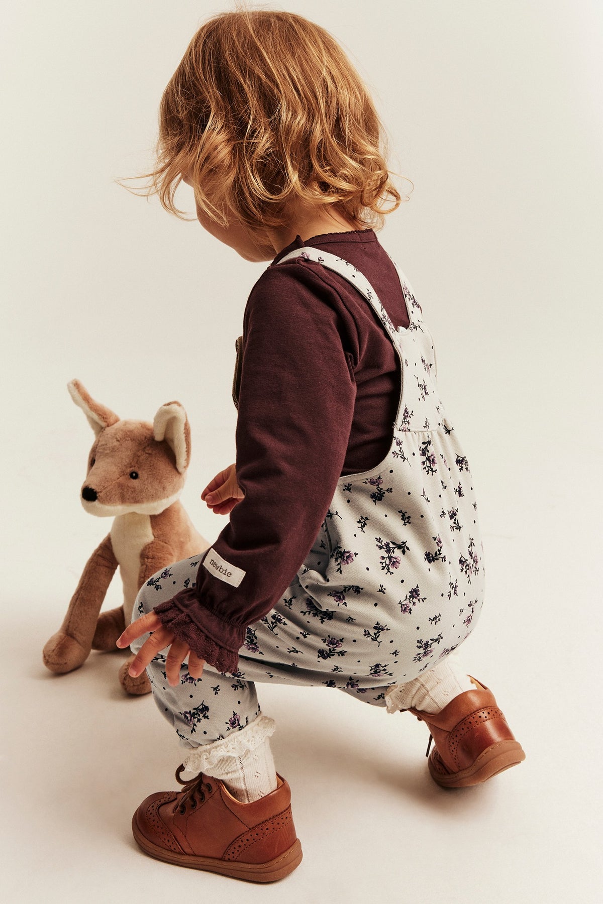 Baby beige floral dungarees