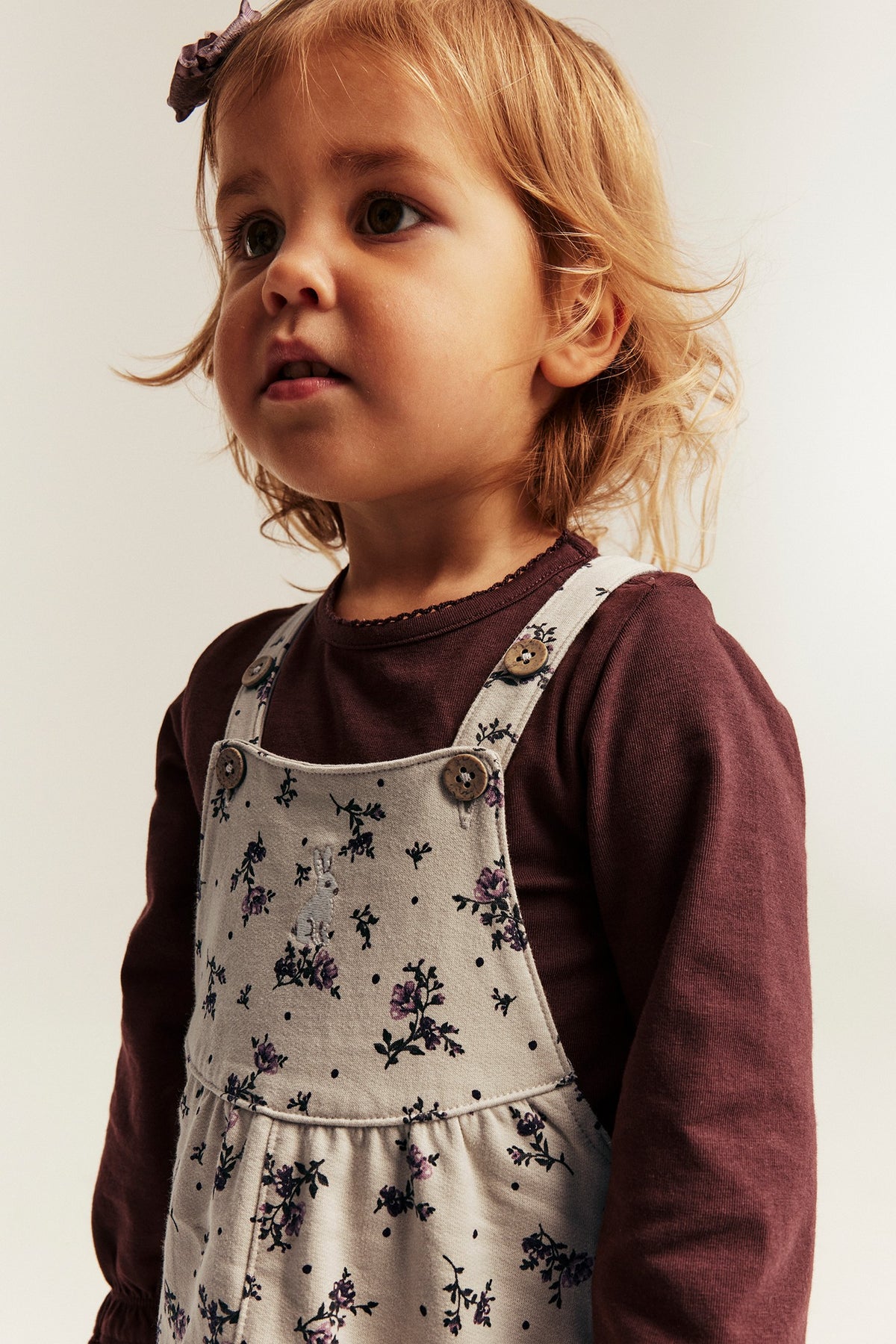 Baby beige floral dungarees