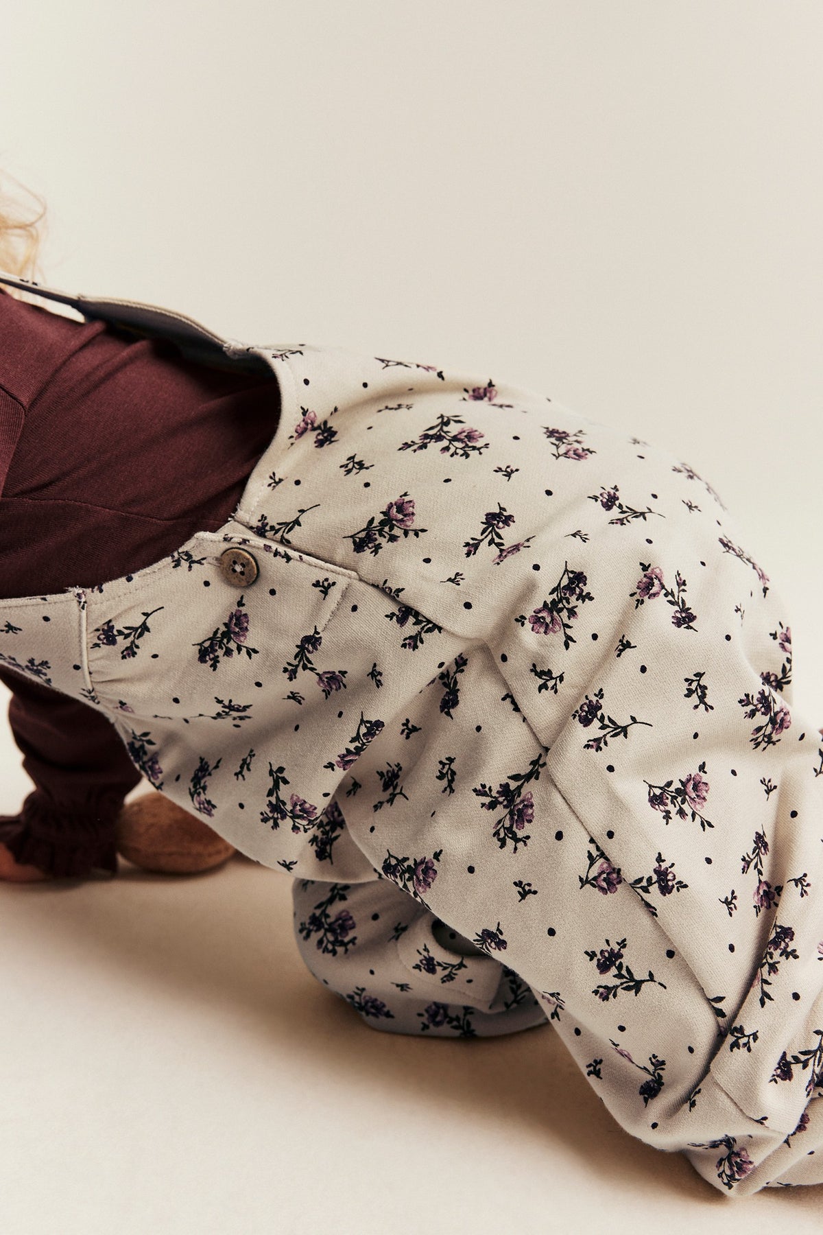Baby beige floral dungarees