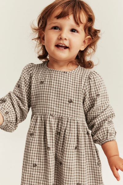 Baby checked dress with teddy bears
