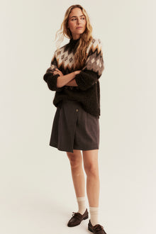 Women's brown short checked skirt