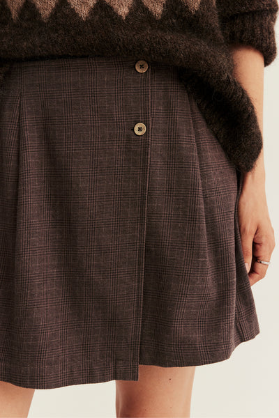 Women's brown short checked skirt