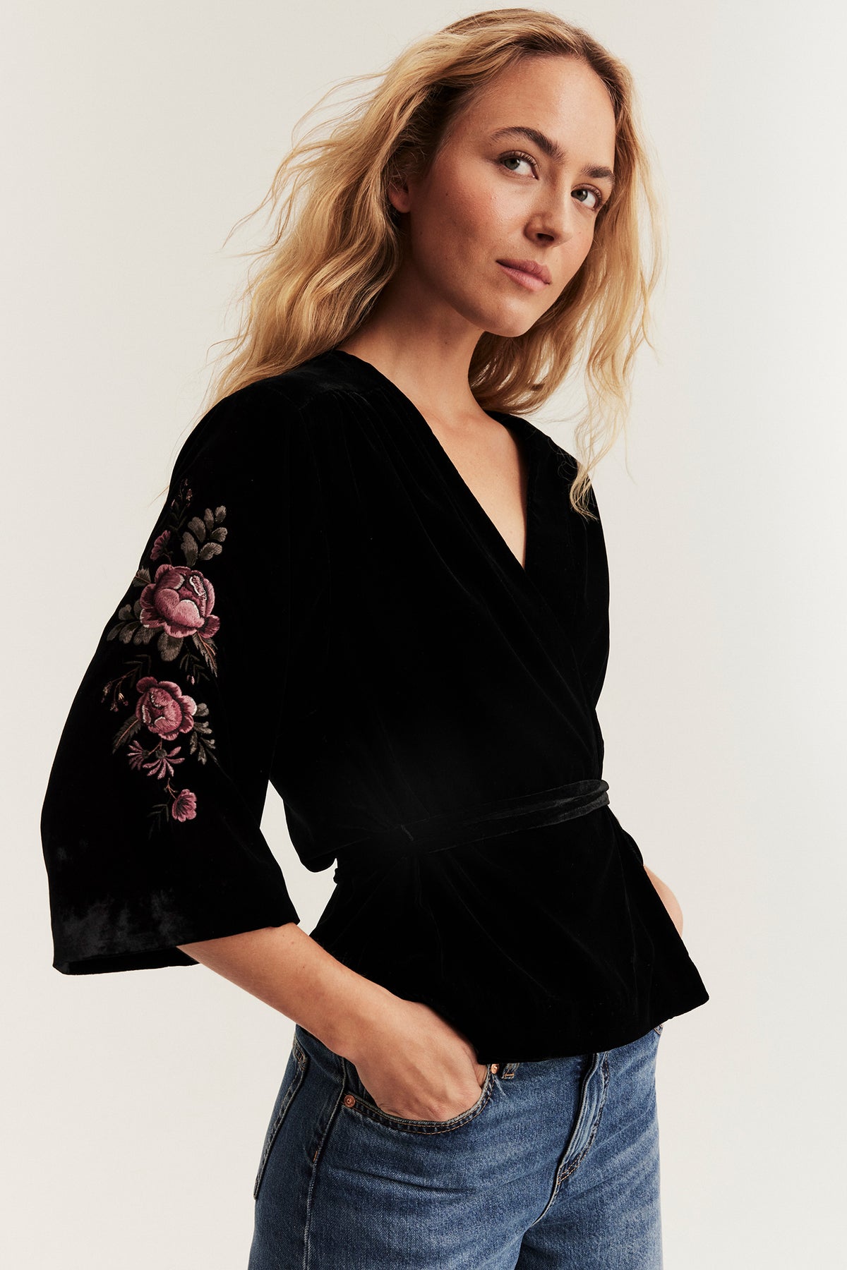 Women's black velvet blouse
