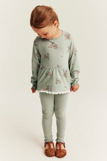 Kids green floral long-sleeve peplum top