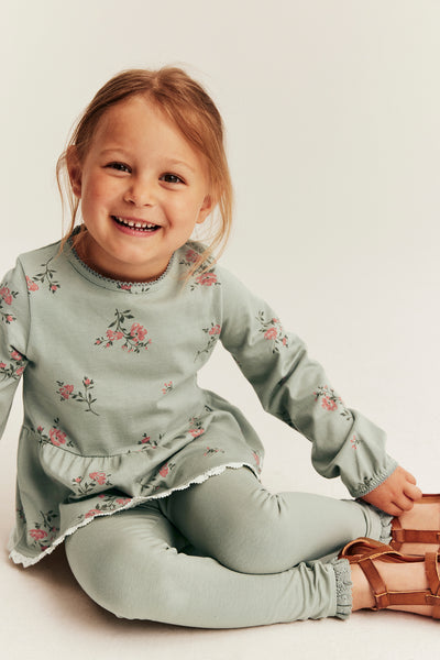 Kids green floral long-sleeve peplum top