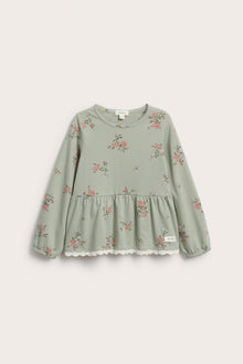 Kids green floral long-sleeve peplum top