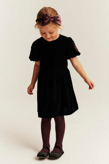 Kids black velvet dress with embroidery