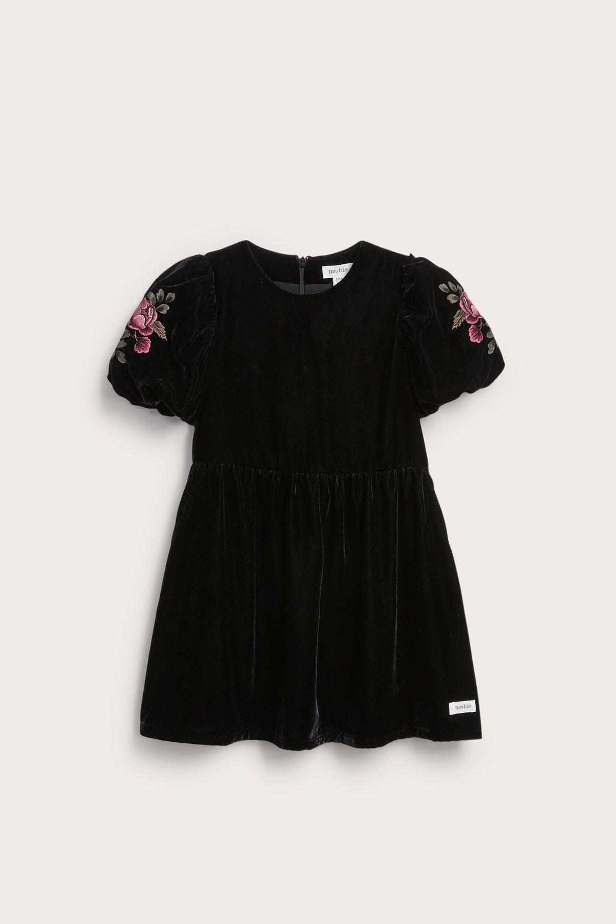 Kids black velvet dress with embroidery