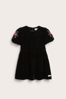 Kids black velvet dress with embroidery
