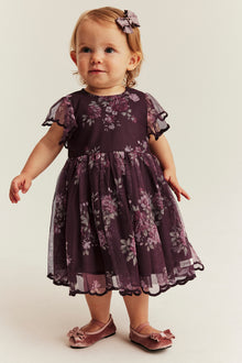 Baby lilac short sleeve floral mesh dress