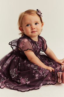 Baby lilac short sleeve floral mesh dress