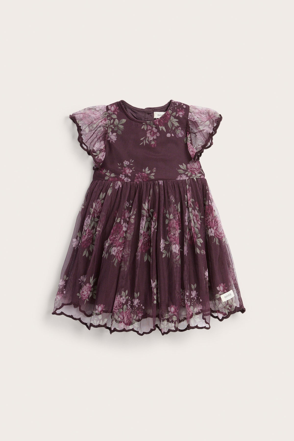 Baby lilac short sleeve floral mesh dress