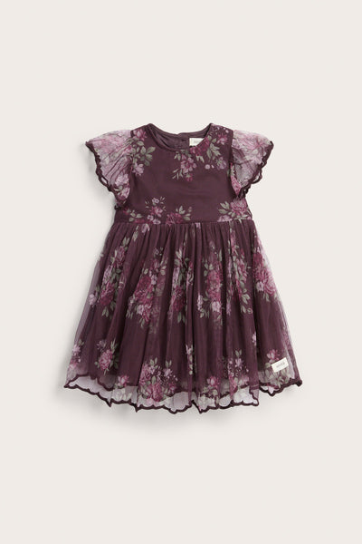 Baby lilac short sleeve floral mesh dress