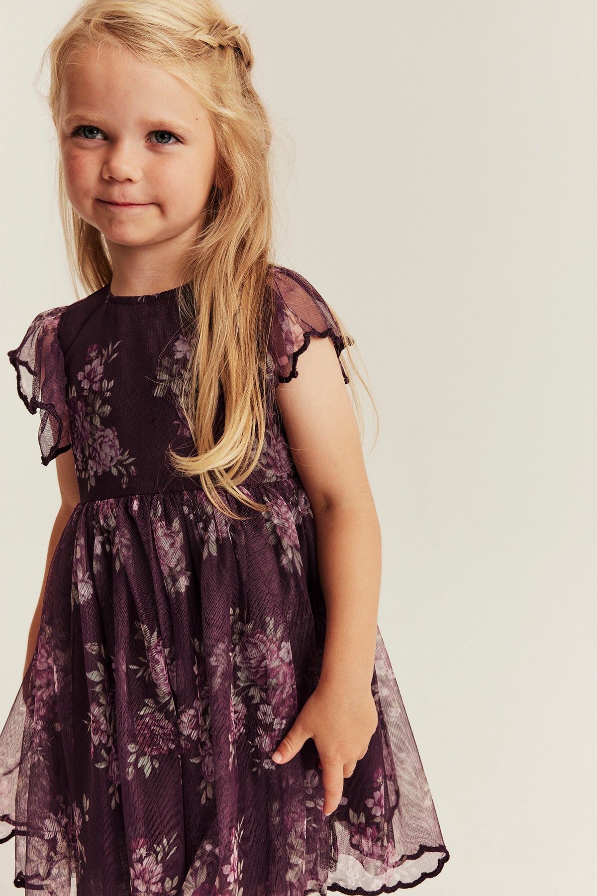 Kids lilac floral mesh dress