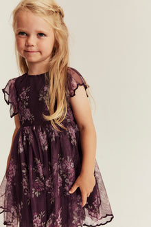 Kids lilac floral mesh dress