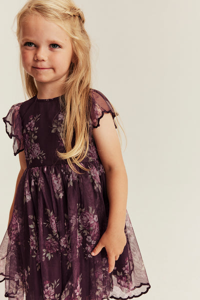 Kids lilac floral mesh dress