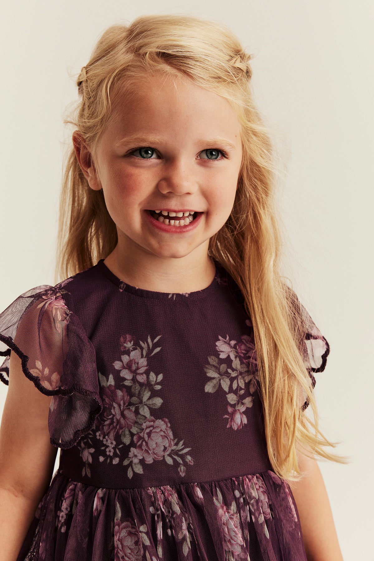 Kids lilac floral mesh dress