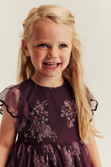 Kids lilac floral mesh dress
