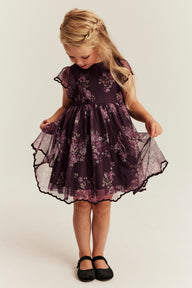 Kids lilac floral mesh dress