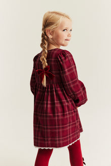 Kids red checked Christmas dress with embroidery