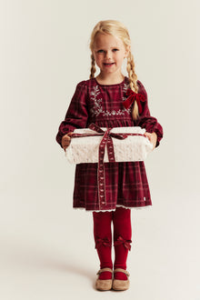 Kids red checked Christmas dress with embroidery