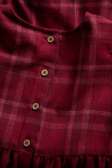 Kids red checked Christmas dress with embroidery
