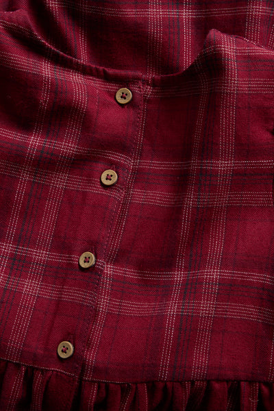 Kids red checked Christmas dress with embroidery