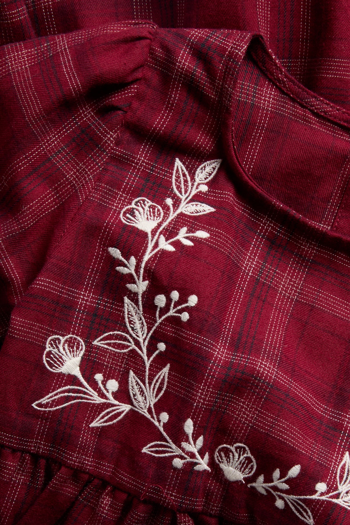 Kids red checked Christmas dress with embroidery