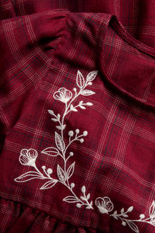Kids red checked Christmas dress with embroidery