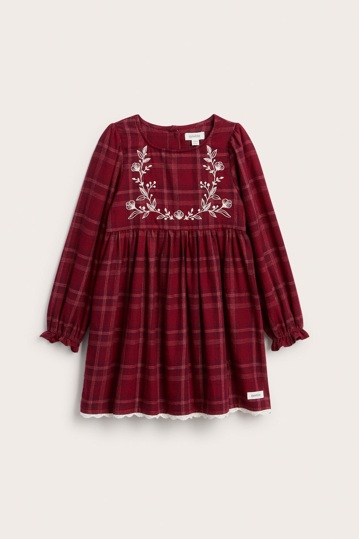 Kids red checked Christmas dress with embroidery