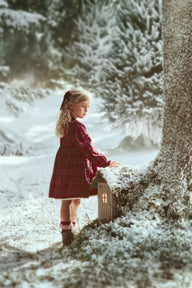 Kids red checked Christmas dress with embroidery