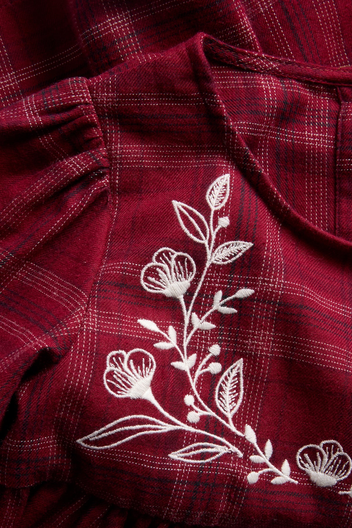 Baby red checked woven Christmas dress with lace
