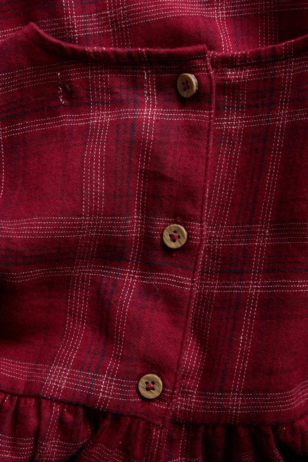 Baby red checked woven Christmas dress with lace