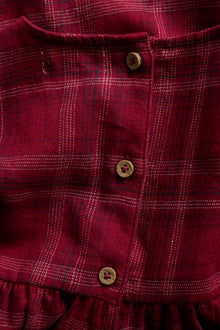 Baby red checked woven Christmas dress with lace