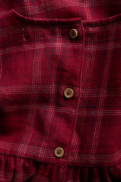 Baby red checked woven Christmas dress with lace