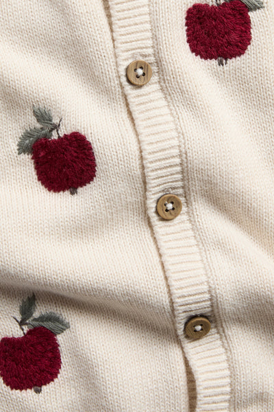 Baby beige knitted cardigan with apple