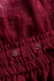 Kids red mesh skirt with embroidery