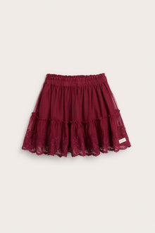 Kids red mesh skirt with embroidery