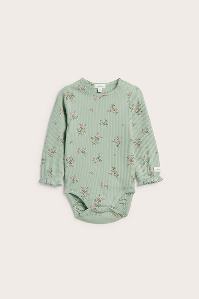 Baby green floral ribbed bodysuit