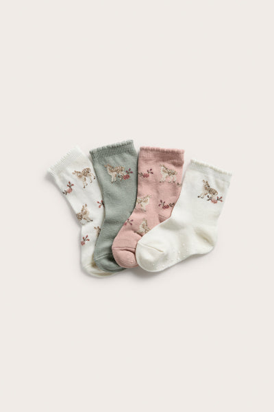 Baby deer & floral socks (4-pack)