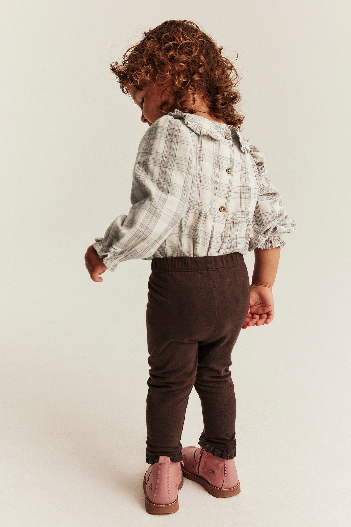 Baby beige checked bodysuit blouse