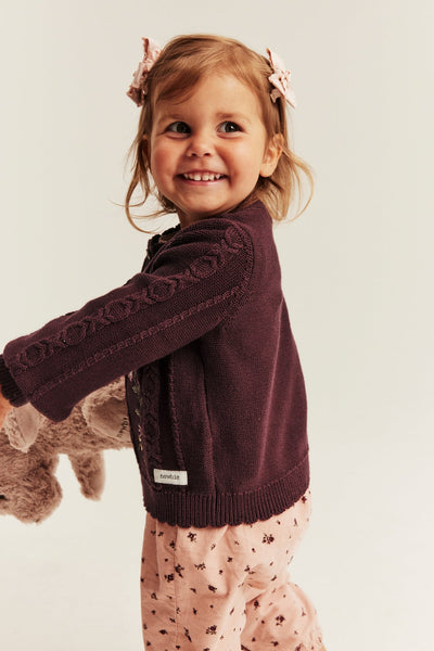 Baby knitted burgundy floral cardigan