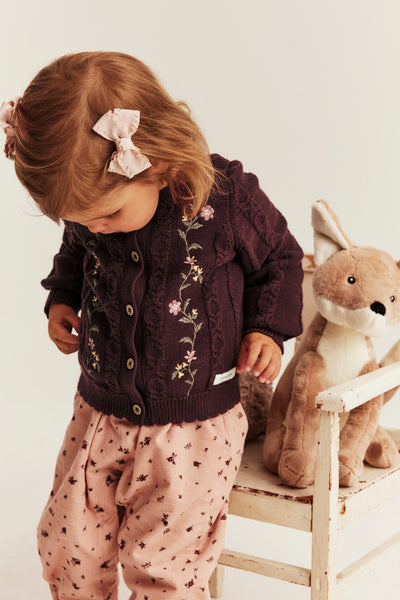 Baby knitted burgundy floral cardigan