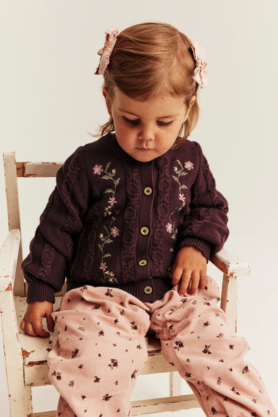 Baby knitted burgundy floral cardigan