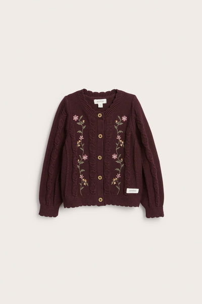Baby knitted burgundy floral cardigan