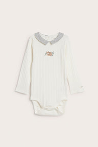 Baby bodysuit with checked collar