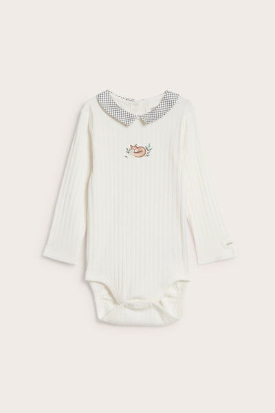 Baby bodysuit with checked collar